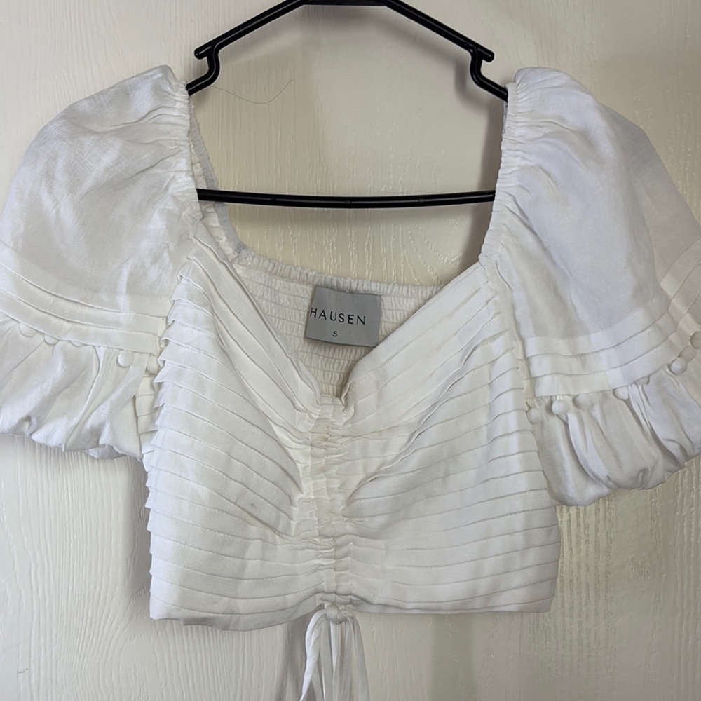 White Ruched Puff Sleeve Blouse